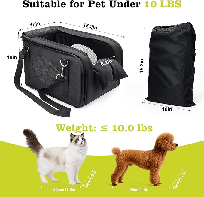 Mity rain 3 in 1 Cat Car Seat for Center Console with Cushion for Travel | Portable Carrier for Shoulder Handle Car, Foldable Pet Armrest Booster Seat for Small Dogs & Cats (Up to 15lbs)