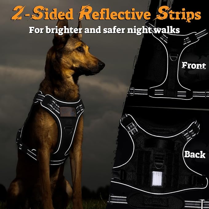 rabbitgoo Tactical Dog Harness for Large Dogs, No Pull Service Pet Vest | Military Molle System & Easy Control Handle, Adjustable and Reflective for Walking and Training, Black, Large