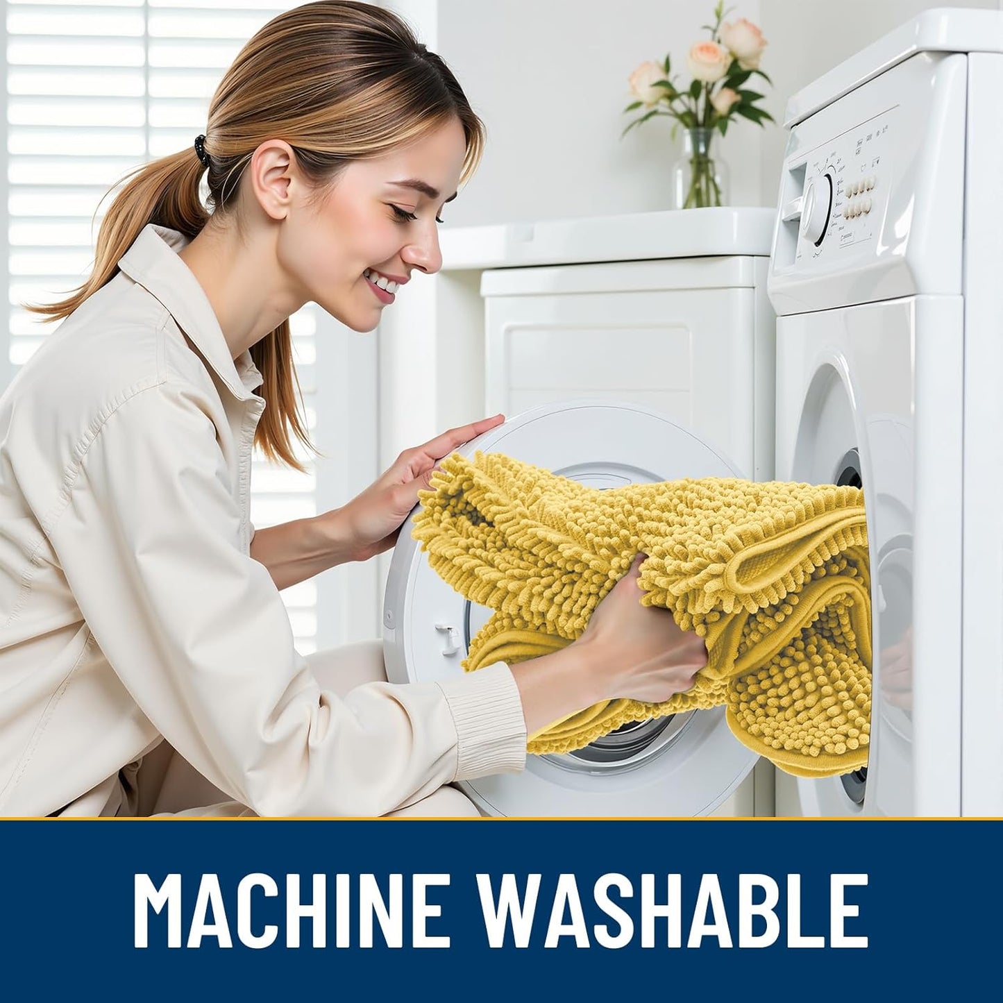 Smiry Dog Door Mat for Muddy Paws 30x20, Absorbs Moisture and Dirt Doormat, Non-Slip Washable Quick Dry Chenille Front Door Mat Indoor Entrance, Entryway Carpet for Inside Floor, Yellow