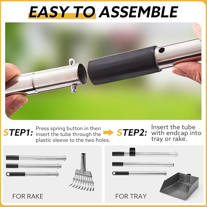 Pooper Scooper, Dog Pooper Scooper Long Handle Stainless Metal Tray and Rake for Medium Small Dogs Heavy Duty Pet Supplies to Use for Grass, Dirt or Gravel