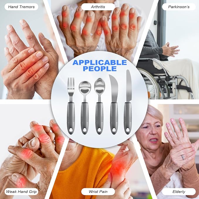 Adaptive Utensils, Weighted Utensils for Hand Tremors, Utensils for Parkinsons Patients,Elderly,Arthritis,Weak Hand Grip,Tremors & Handicapped. Stainless Steel Knife,Fork and Spoons Set (regular 4pcs)