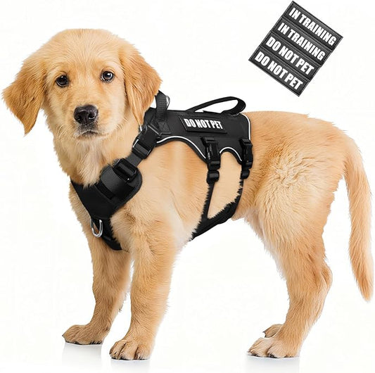 Escape Proof Dog Harness with Double Handle+4 Removable Patches | Service Working Molle Harness with Double Handle for Small Dogs, Tactical Pet Reflective Vest for Walking Hiking Hunting