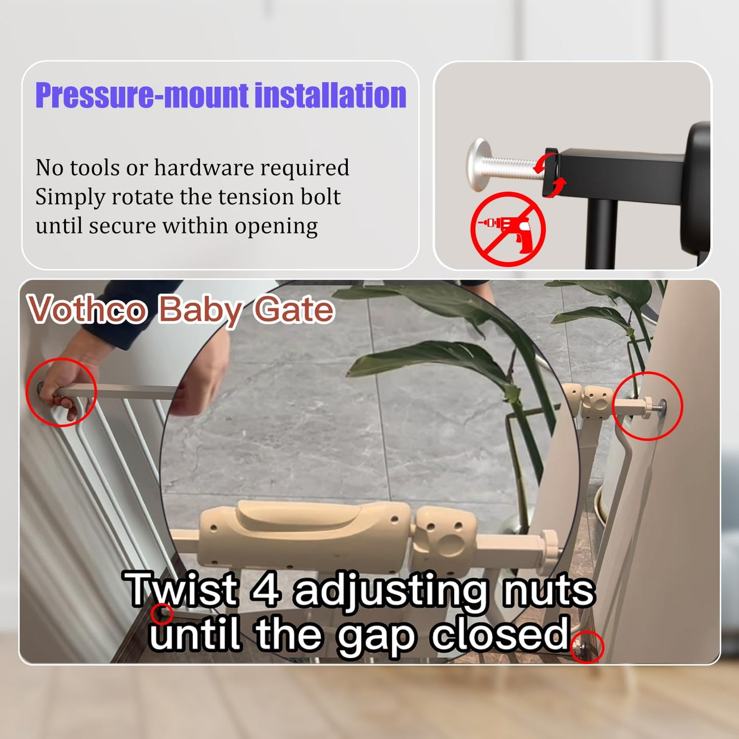 Extra Wide 57.5-62 Inch Large Baby Gates for Stairs, Doorways - No Drilling, Pressure Mounted Pet Gates for Kids & Dogs