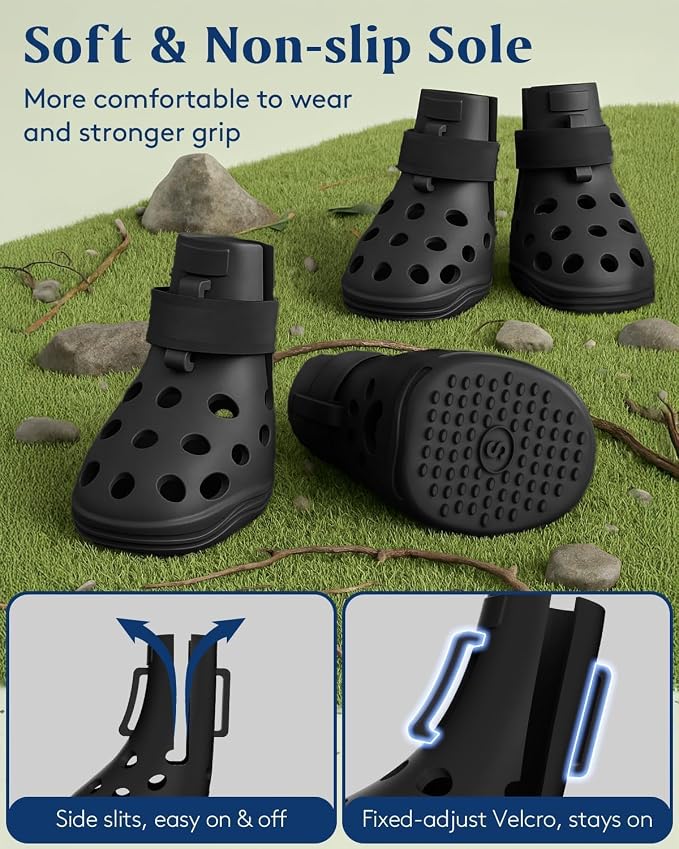 Dog Shoes for Hot Pavement, Breathable Dog Boots Paw Protectors with Adjustable Straps & Non-Slip Sole, Easy On & Off, Waterproof, Easy-Cleaning (Black, XL)