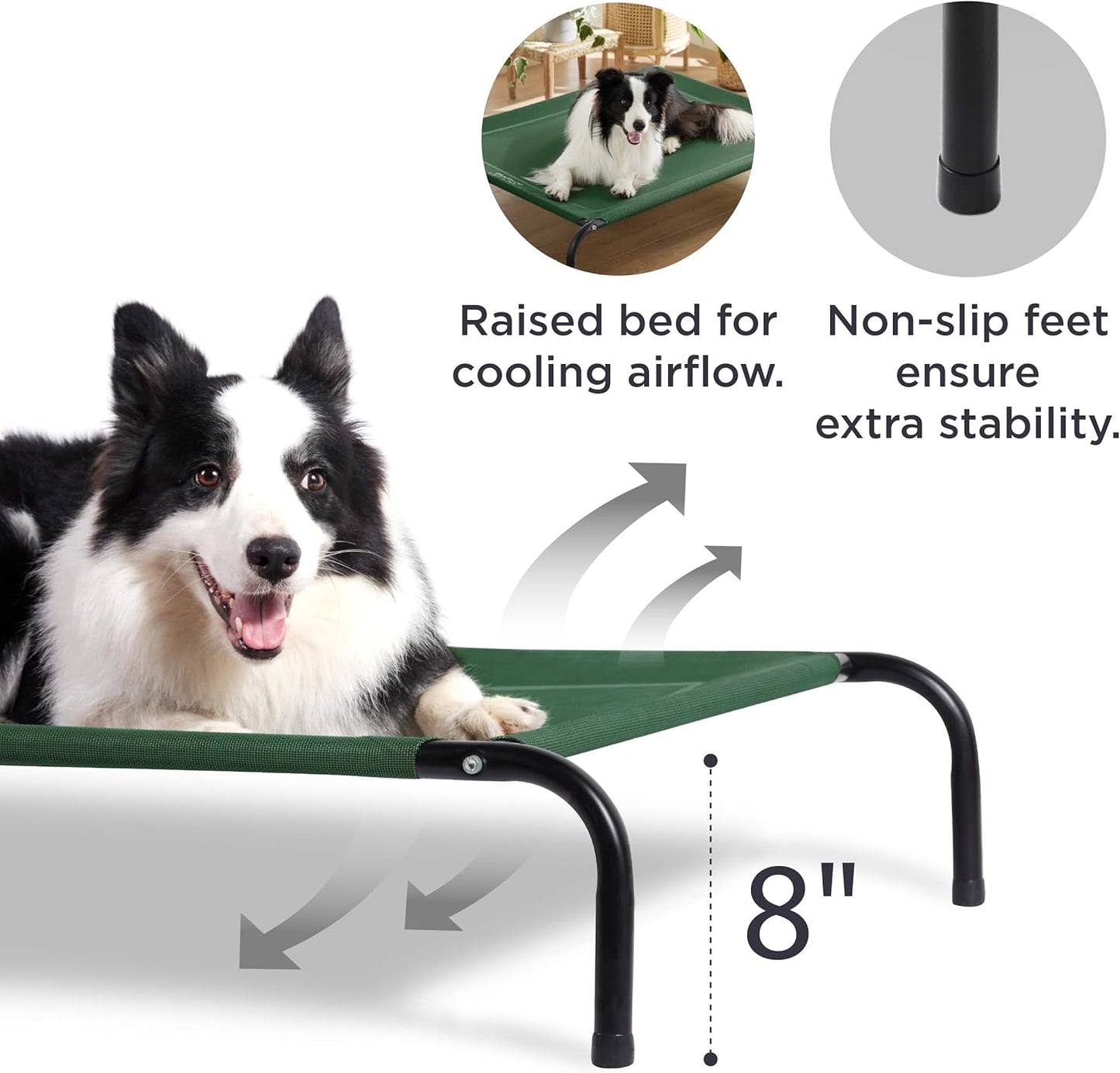 Bedsure Outdoor Elevated Dog Bed Large Sized Dog, Portable Indoor & Outdoor Cooling Raised Cot Pet Hammock Bed with Skid-Resistant Feet, Frame with Breathable Mesh, Green, 49 inches