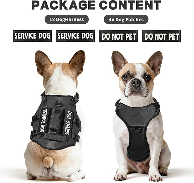 Service Dog Vest Harness for Large Dogs,No Pull with 3 Leash Clips,Tactical Working Vest with 4 Pet Patches,Reflective Oxford No Choke Pet Vest with Easy Control Handle for Walking Hiking Training