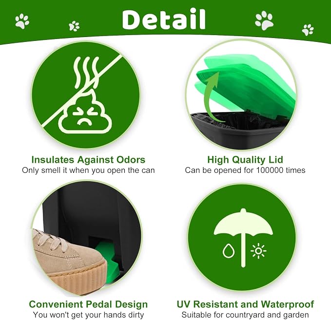 Dog Poop Trash Can Outside 20L/5Gal Large Outdoor Trash Can with Lid Green | Outdoor Dog Poop Trash Can with 100 Bags, Pedal and Removable Inner Bin, Odor Control, Suitable for All Types of Dogs
