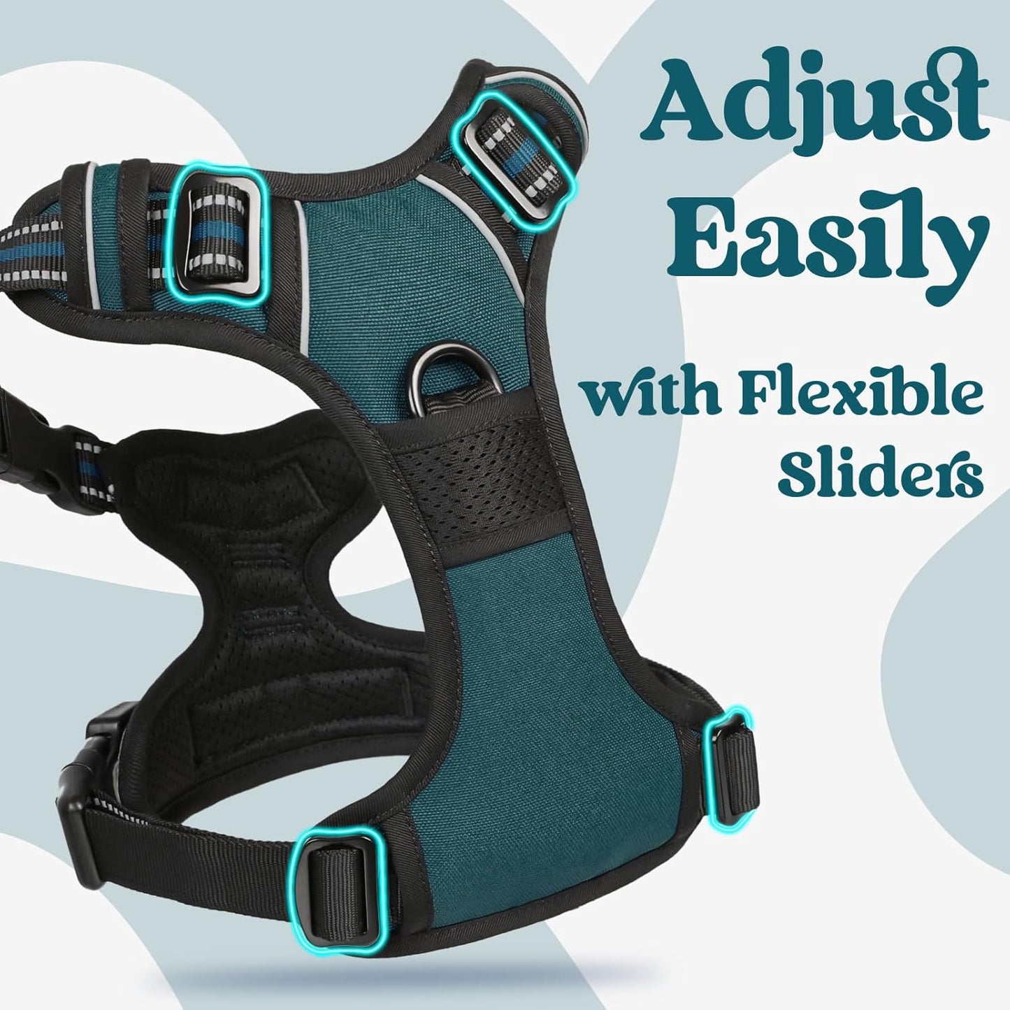 rabbitgoo Dog Harness Medium Sized, No Pull Pet Harness with 3 Buckles, Adjustable Soft Padded Vest with Control Handle, Walking Reflective Pet Vest for Medium Dogs, Blue Coral, M