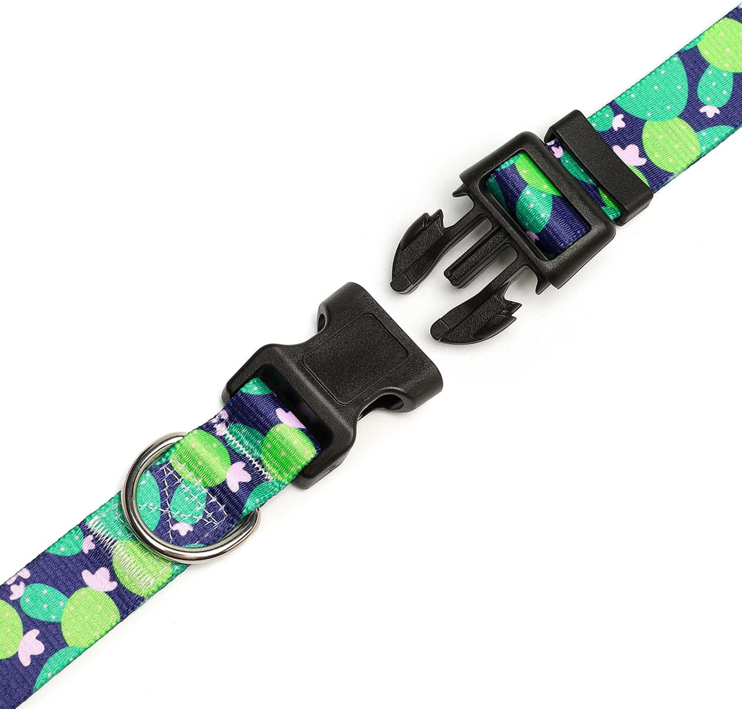 Mercano Adjustable Dog Collar - Special Design Patterns, Soft Nylon Comfortable Sturdy Pet Collar for Small Medium Large Dogs (S, Cactus)