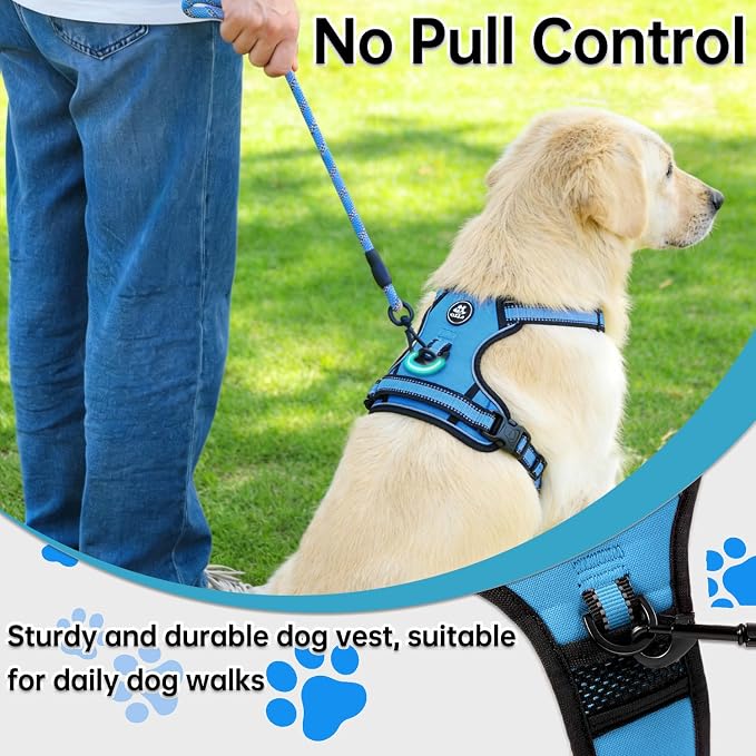 NESTROAD No Pull Dog Harness,Adjustable Oxford Dog Vest Harness with Leash,Reflective No-Choke Pet Harness with Easy Control Soft Handle for Large Dogs(Large,Blue)
