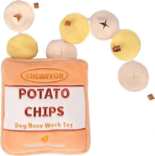 CHEWFFON Dog Enrichment Puzzle Toys, Interactive Snuffle Crinkle Treat Toy for Boredom and Mental Stimulating, Nose Work Potato Chips Dog Toy for Small, Medium and Large Dogs