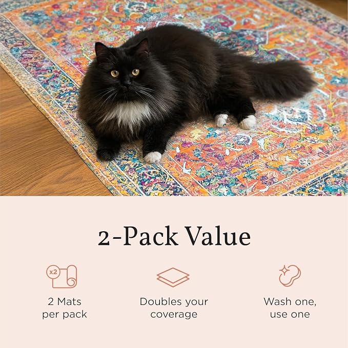 Lovewag Cat Litter Mat, Litter Box Mat, Taupe Checkers, 36x48, 2 Pack | Washable litter mat cover, kitty litter mat & cat mat for litter box, litter trapping mat, prevents tracking, multi-cat