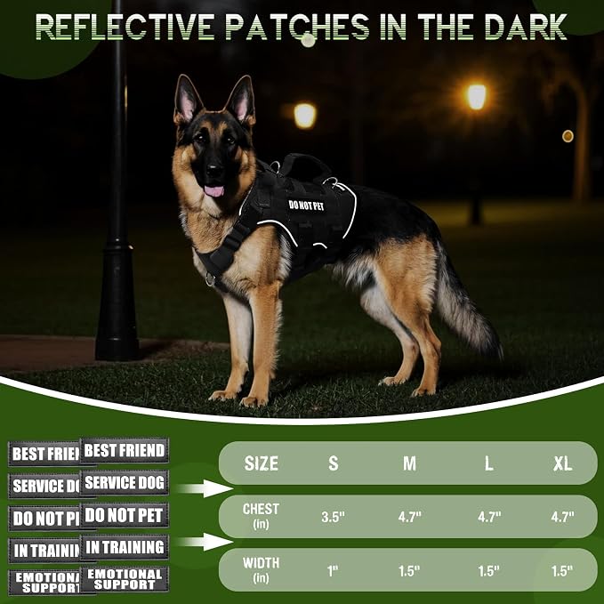 Tactical Molle Vest Mesh Dog Harness with 10 Removale Pet Patches | Breathable Service Dog harness with Double Soft Padded Handle for Small Dog, Reflective Military Pet Vest for Walk Hiking