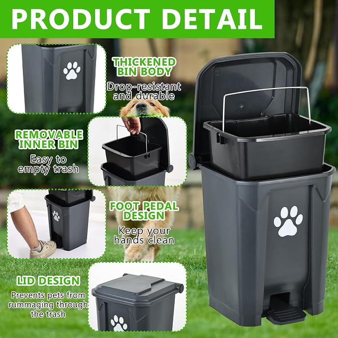 Dog Poop Trash Can Outside, 20L Outdoor Pet Waste Bin with Removable Inner Bucket & 200 Bags, Waterproof Dog Waste Container, Odor Control Poop Disposal for Backyard, Patio, Garden & Lawn