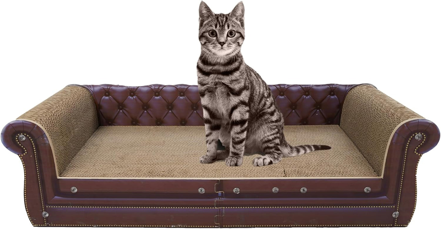 Scratching Sofa, Couch Shaped Thick Scratching Cardboard, Lounge Bed for Indoor Rest&Play, Sofa Scratcher Pad (Brown, 39.4" L X 14" W X 11" H)