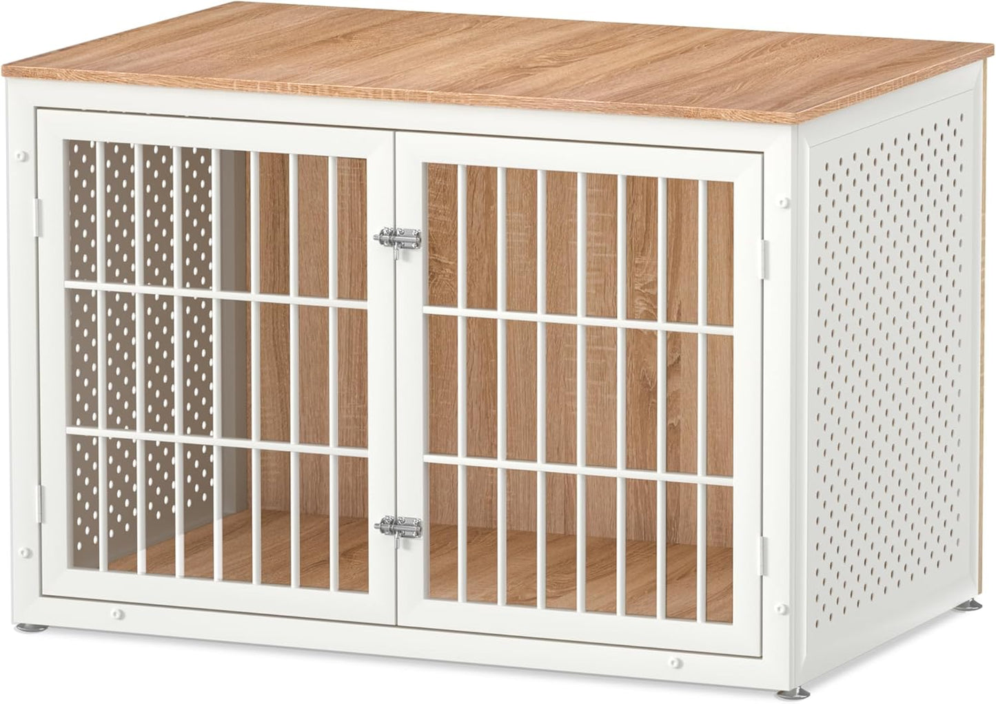 48" Heavy Duty Dog Crate Furniture for Large Dogs, Metal Kennel for High Anxiety Dogs, White Wooden Cage Furniture Indoor, Decorative Dog Kennel End Table, XL