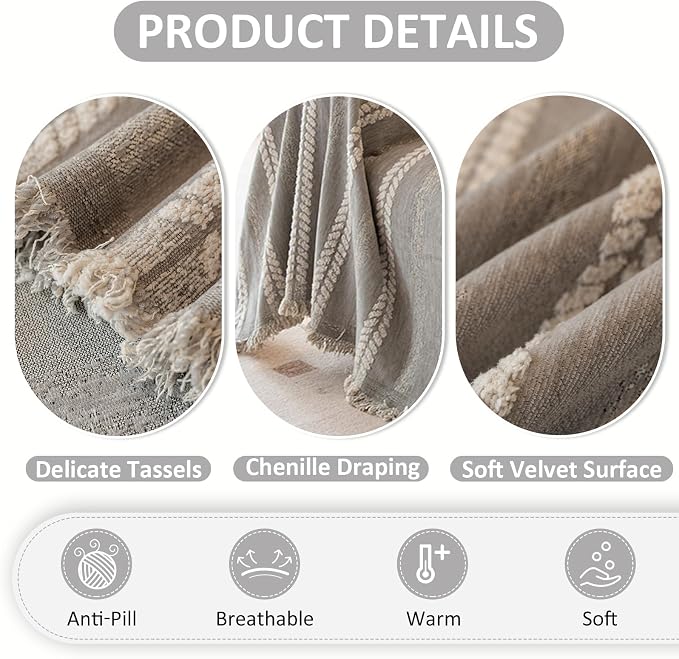 VClife Chenille Sofa Cover Bohemian Striped Pattern Couch Cover for 3 Cushion Sofa - Gray Creamy White Textured Sofa Slipcover Washable Furniture Protector for Couch Decorative Couch Cushion Cover
