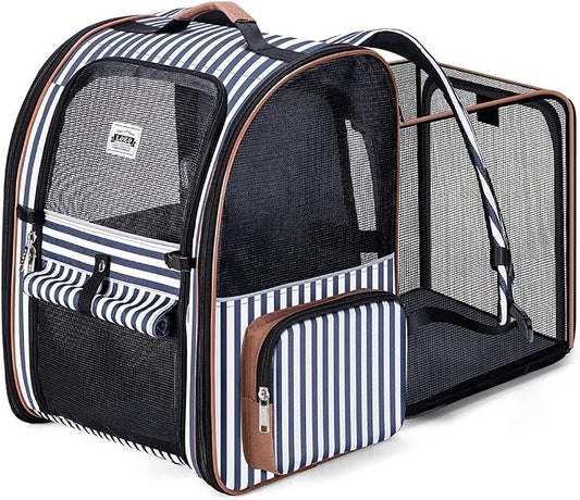 Large Cat Backpack Carrier Expandable Pet Carrier Backpack for Small Dogs Medium Cats Fit Up to 18 Lbs, Dog Carrier Backpack,Puppy Backpack Carrier, Striped