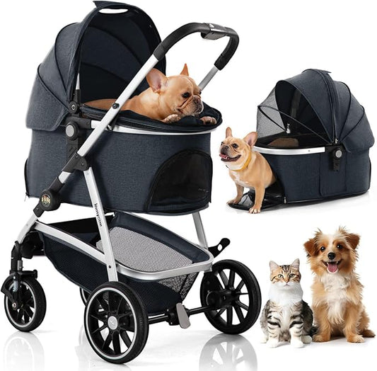 Kenyone Pet Stroller 3 in 1 Dog Stroller for Medium Small Size Dogs, Large Cat Stroller with Detachable Carrier for Puppies, Doggies, Kitties, Bunnies (C510 Navy)