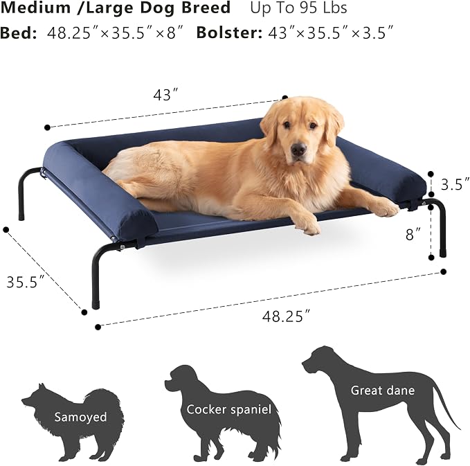 Cooling Elevated Dog Bed for Large Dogs, Indoor & Outdoor Raised Dog Bed | Portable,with Breathable Mesh, Chew Proof Pet Hammock Cots with Removable and Waterproof Bolsters
