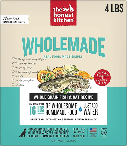 The Honest Kitchen Human Grade Wholemade™ Dehydrated Whole Grain Fish & Oats Dog Food - Complete & Balanced Meal or Topper - 4 lb Box