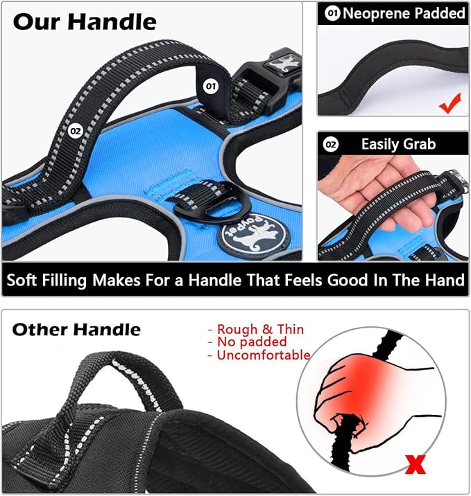 PoyPet No Pull Dog Harness Small with Front Clip & Neck Release Buckle | No Choke, Adjustable Vest, Reflective, Back Clip, Lockable, Soft Padded, Easy Control Handle for Walking Training, XS, Blue