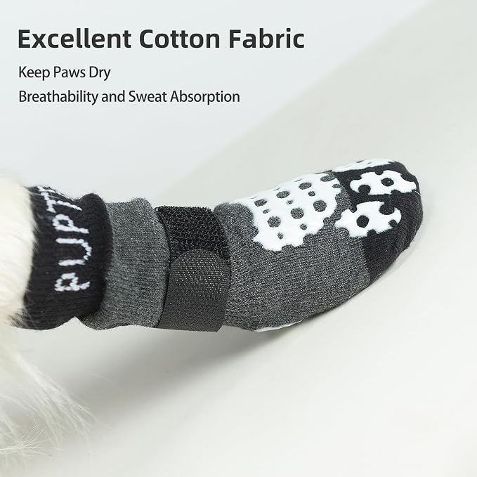 PUPTECK Anti-Slip Dog Socks with Double Sides Grips for Small Medium Large Dogs Hardwood Floors Prevents Licking, Dog Shoes for Hot Pavement Traction Control Paw Protector for Senior Dogs, Grey XXS