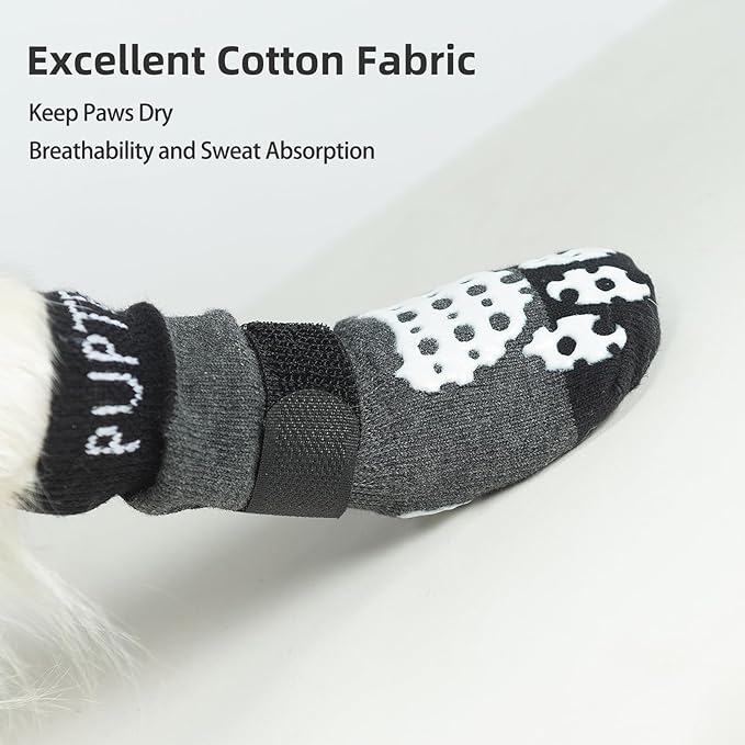 PUPTECK Anti-Slip Dog Socks with Double Sides Grips for Small Medium Large Dogs Hardwood Floors Prevents Licking, Dog Shoes for Hot Pavement Traction Control Paw Protector for Senior Dogs, Grey S