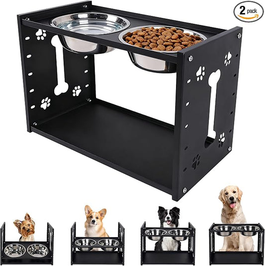 FORUP All-Metal Elevated Dog Bowls, Heavy Duty Cold-Rolled Steel Frame, 6-Height Adjustable Raised Feeder Stand with 2 Stainless Steel Bowls, Anti-Slip Rubber Feet for All Breeds (2.5"-12.2")