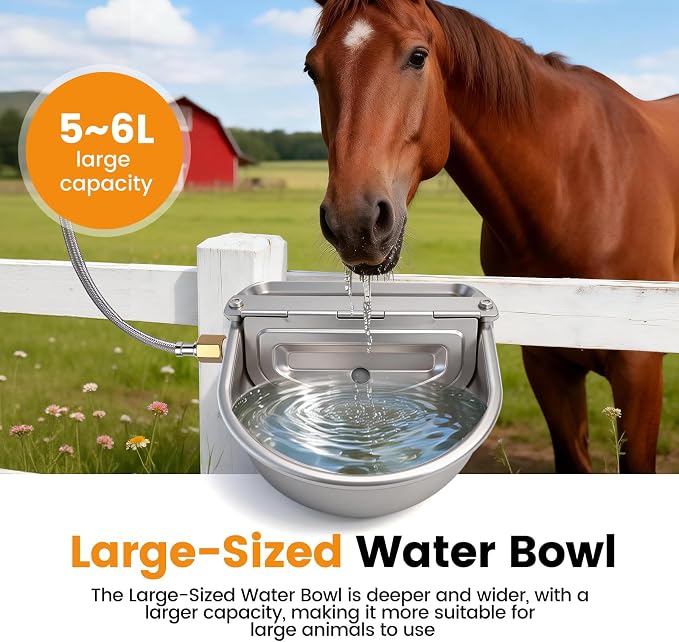 Large Automatic Dog Water Dispenser Outdoor, with Float Valve | Heavy Duty 304 Stainless Steel, Auto Refill Water Bowl, For Dogs Cats Pig Cow Goat Sheep Deer Chicken