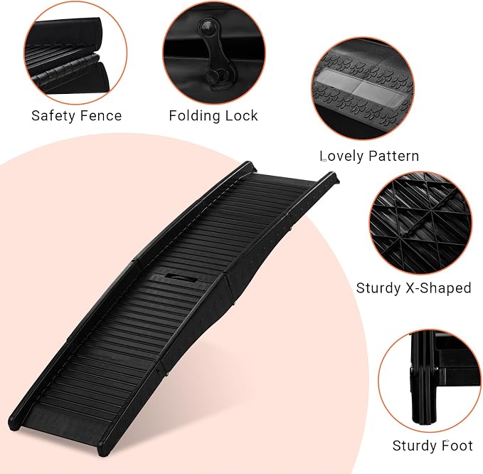 Dog Ramp, 61" Folding Pet Ramp for Car, SUV, Truck, Bed, Easy Access for Large Dogs Weight Bearing up to 150 Lbs, Non-Slip Step Surface, Lightweight Portable