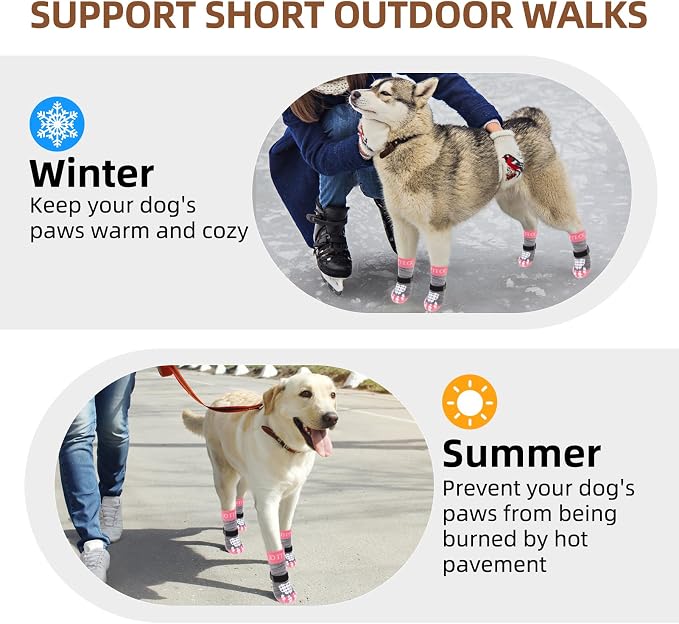 PUPTECK Anti-Slip Dog Socks with Double Sides Grips for Small Medium Large Dogs Hardwood Floors Prevents Licking, Dog Shoes for Hot Pavement Traction Control for Senior Dogs, Grey&Pink L