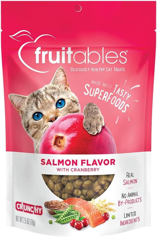 Fruitables Cat Crunchy Treats For Cats – Healthy Low Calorie Packed with Protein – No Wheat, Corn or Soy – Made with Real Salmon with Cranberry – 2.5 Ounces
