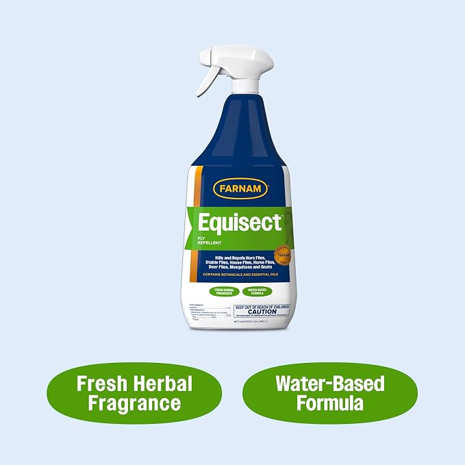 Farnam Equisect Water-Based Botanical Fly Repellent, Horse Fly Spray with Herbal Scent for Horses, Dogs and Cats, 32 Oz