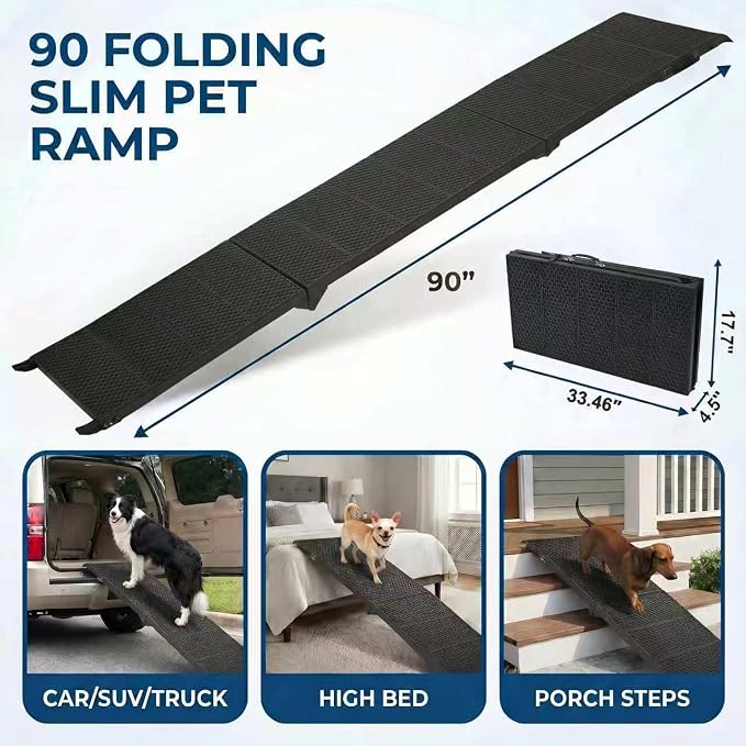 Dog Ramp for Car 90" X 17.6" Extra Long Folding Aluminum Pet Ramp for Large Dogs up to 250 LBS, High-Traction Dog Ramps for SUV Truck Cars