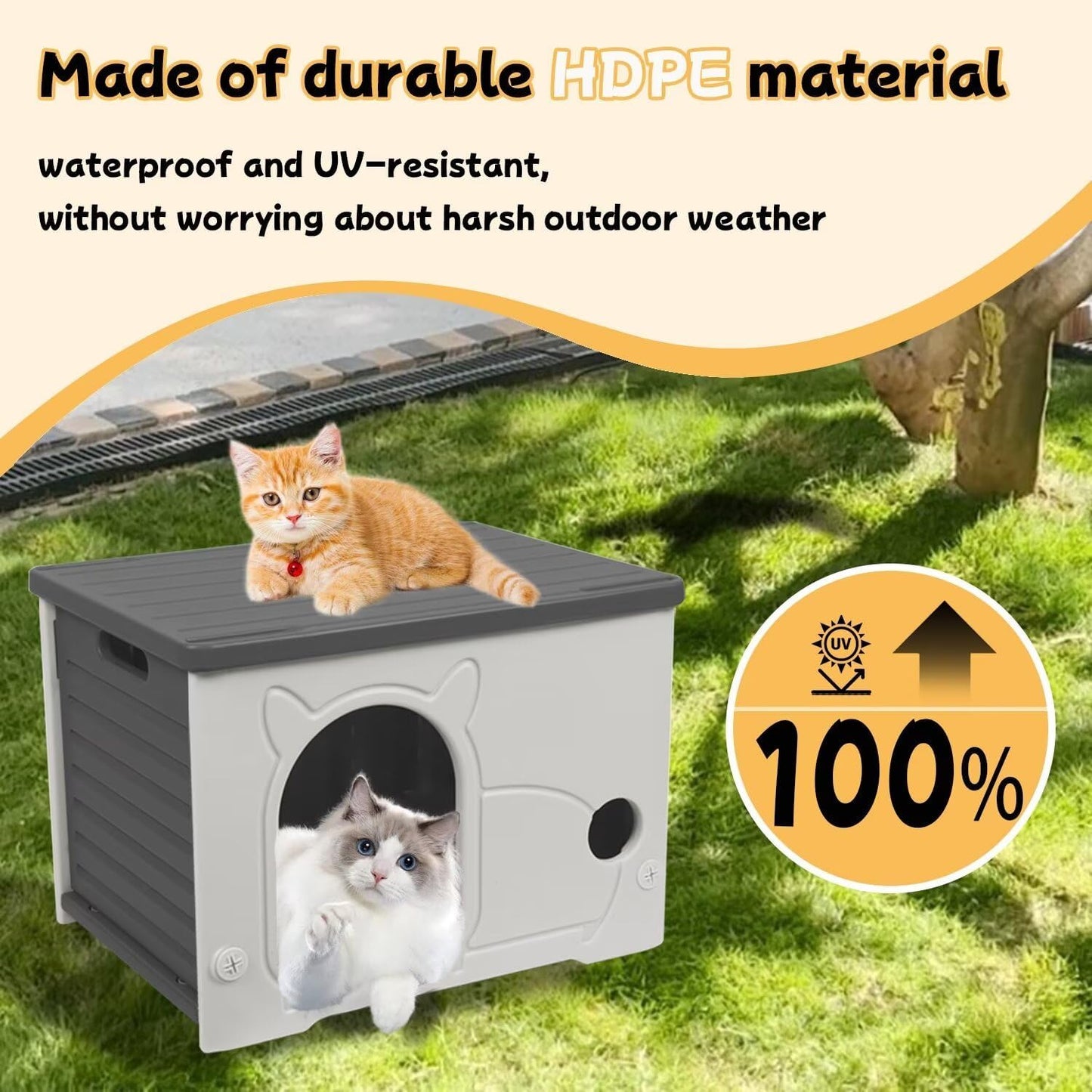 Plastic Outdoor Cat House Waterproof Feral Cat Shelter(Gray)
