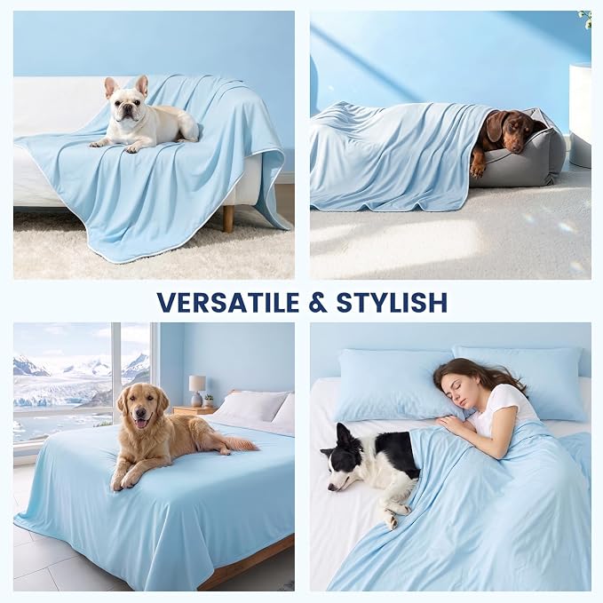 Mora Pets Premium Cooling Blanket for Dogs, Q-MAX>0.5 Washable Breathable Cooling Mat, Lightweight Soft Summer Pet Throw Blanket, Furniture Protector Bed Couch Cover for Small Dog Cat, Blue, 29x40