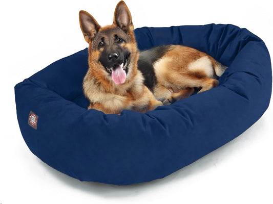 Majestic Pet 52 Inch Suede Calming Dog Bed Washable 52x35x11 (Inch) – Cozy Soft Round Donut Dog Bed with Spine Support for Dogs to Rest Their Head - Pet Bed X- Large – Navy (2025)
