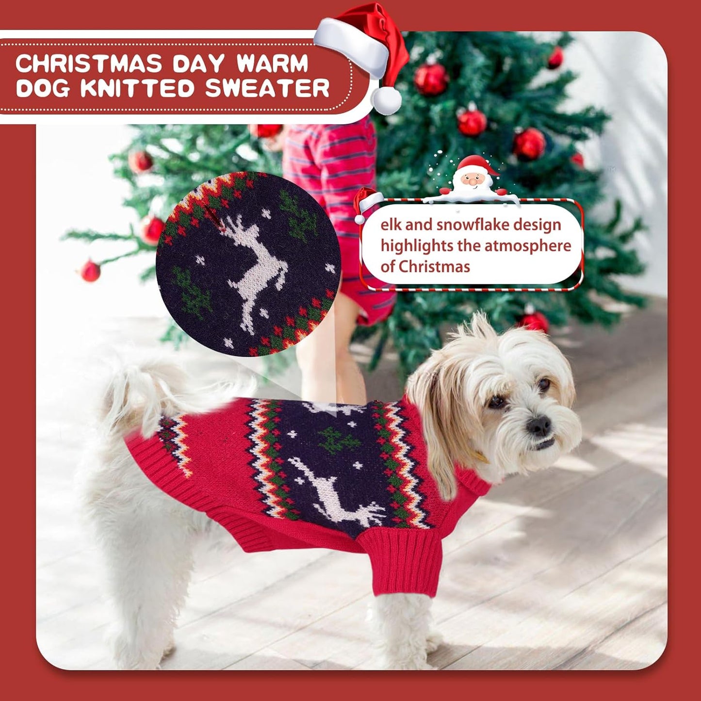 Queenmore Christmas Dog Sweater, Knitted Pullover Turtleneck Outfit, Warm Clothes for Small Dogs Boys or Girls S