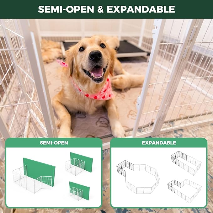 FXW Homeplus Unleashed Indoor Dog Playpen - Stress-Free and Safe Play, Heavy Duty 40 Inch 32 Panels Dog Pen for Medium and Large Dogs, White│Patented