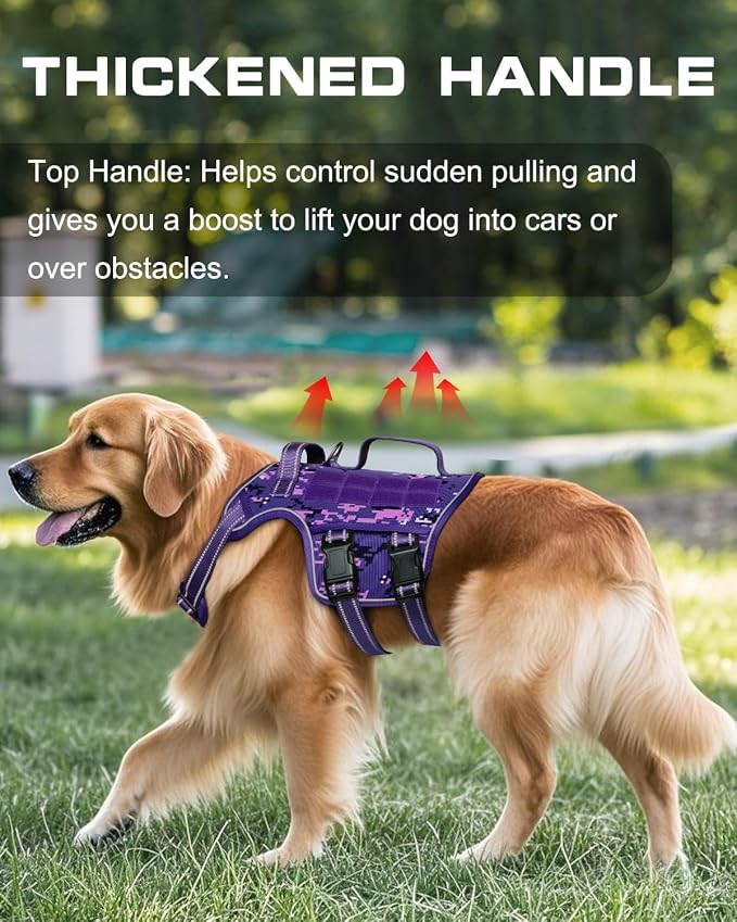 Dog Harness Medium Sized Dog, No Pull Dog Vest with Molle System | Tactical, Easy Control With Handle, Breathable Soft Padded, Adjustable, Reflective, No Choke for Walking, Purple Camo Medium