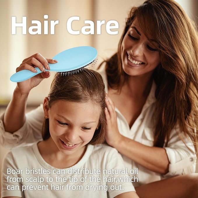 Boar Bristles Hair Brush for Women and Men, Detangling Hair Brush for Smoothing Massage Add Shine, Nylon&Boar Bristles Detangler brush for Hair Healthy (1 Pack-Blue)