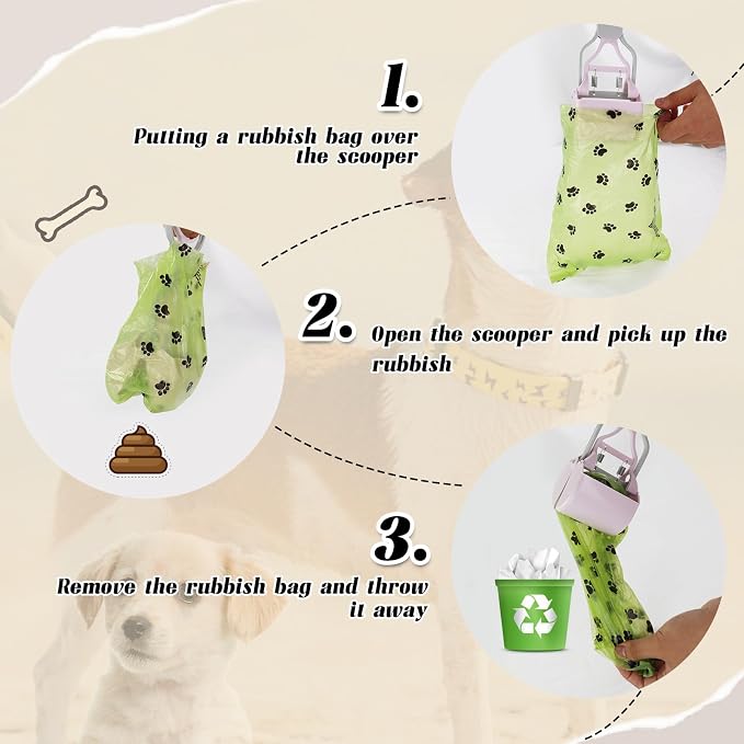 Andiker Dog Pooper Scooper with Short Handle, 10.23" Tall Dual-Spring Pet Pooper Scooper with 1 Roll of Dog Poop Bag and a Dispenser Easy to Use Dog Poop Scooper (Dark Purple)