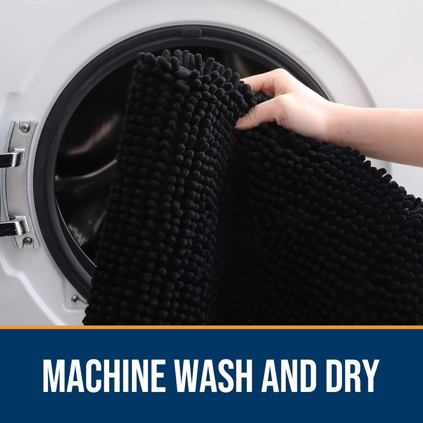 OLANLY Dog Door Mat for Muddy Paws 70x32, Absorbs Moisture and Dirt, Absorbent Non-Slip Washable Doormat, Quick Dry Chenille Mud Mat for Dogs, Entry Indoor Entryway Carpet for Inside Floor, Black