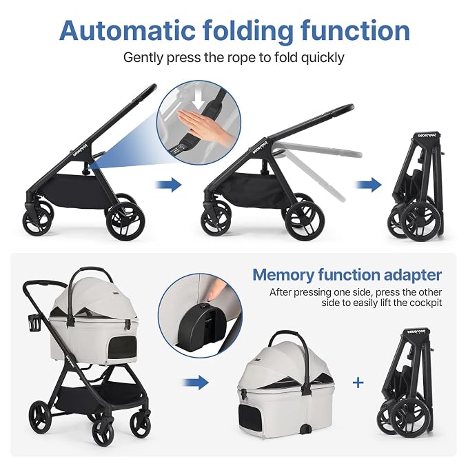 X-5 Pet Stroller for Medium Pets Up to 55 lbs, Gray | Adjustable Handle, Detachable Carrier, Convertible Car Seat, One-Touch Fold, All-Terrain Wheels, 3-in-1 Design
