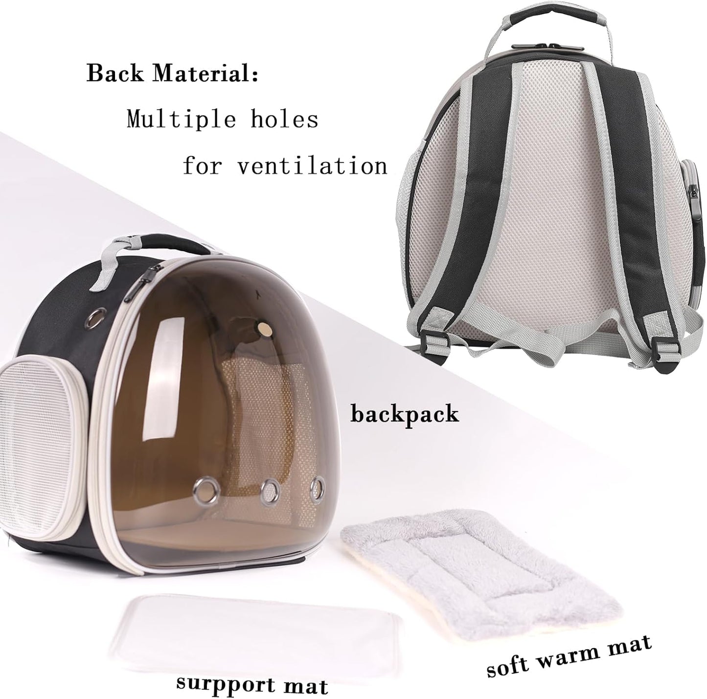 Bearded Dragon Backpack Carrier with Clear Bubble Window for Small Animal,with Soft Warm Mat Set,Guinea Pig Carrier for 2,Reptile Travel Carrier for Lizards Sugar Glider Hedgehog Rat Parrot Birds