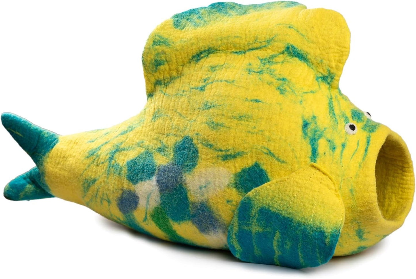 Luxurious Eco-Friendly Merino Wool Cat Cave Bed Fish Design - Foldable Hideaway Pod for Indoor Cats - Premium Felt Kitten Beds - Covered Cat House for Ultimate Cozy Comfort by Woolygon