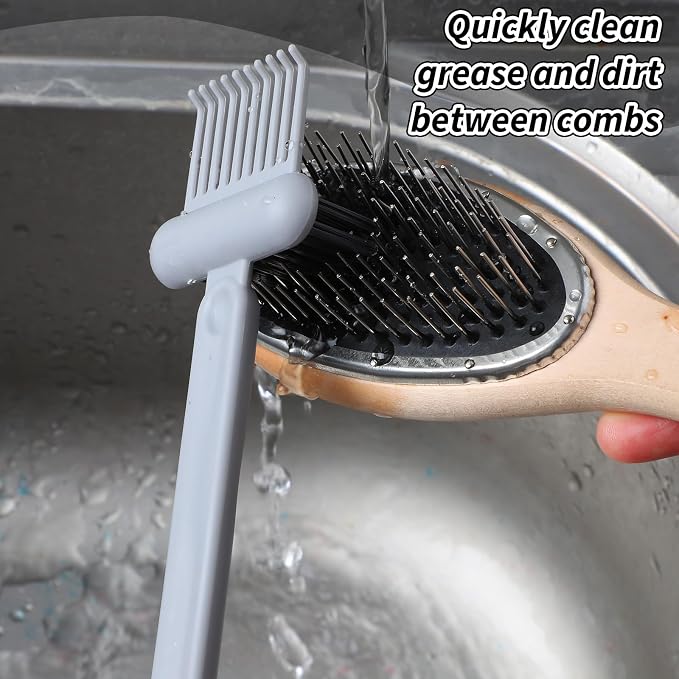 Yuanchu 2Pcs 2-in-1 Hair Brush Cleaner and Remover Tools, Dual-Sided Comb Effective Hairbrush Cleaner for Removing Hair and Dust Home Salon Travel Use(Grey)