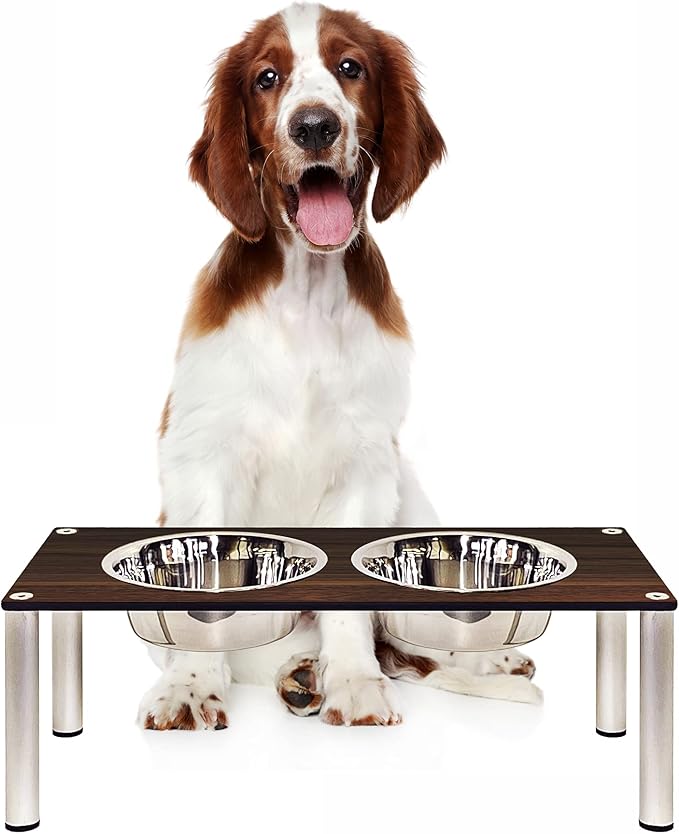 Raised Pet Bowls for Cats and Dogs, Outdoor Elevated Dog Cat Food and Water Bowls Stand Feeder on Aluminum Legs with 2 Stainless Steel Bowls Sizes for Small Medium and Large Dogs. - Medium (Tosca)