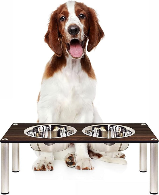 Raised Pet Bowls for Cats and Dogs, Outdoor Elevated Dog Cat Food and Water Bowls Stand Feeder on Aluminum Legs with 2 Stainless Steel Bowls Sizes for Small Medium and Large Dogs. - Medium (Tosca)